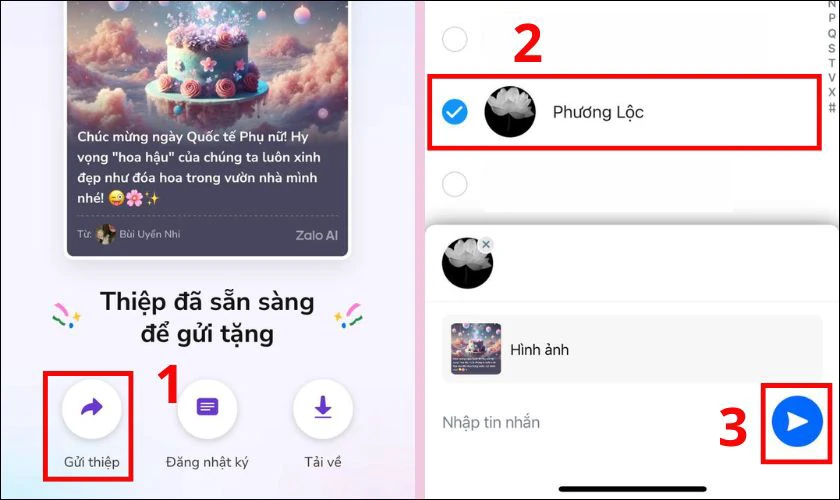 Gửi thiệp trực tiếp trên Zalo