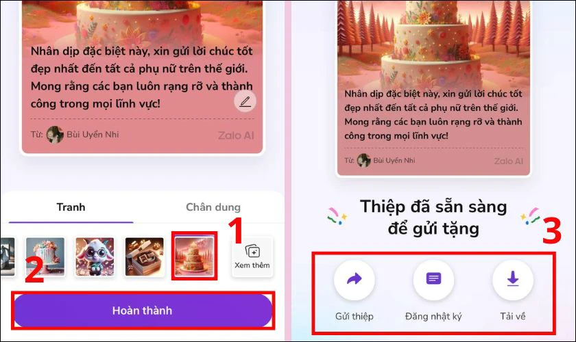 Bức thiệp 8/3 hoàn thành nhanh chóng