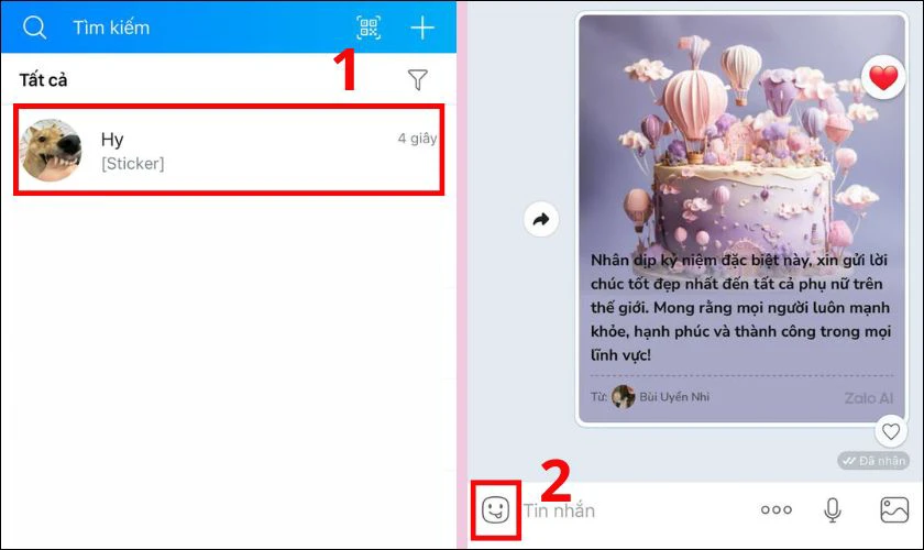 Cách gửi sticker chúc mừng 8/3 trên Zalo