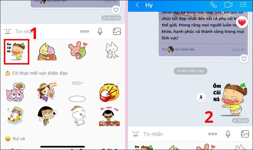 Chọn vào biểu tượng sticker