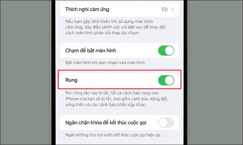 Kiểm tra tùy chọn Rung (Vibration) và bật lại nếu đang tắt