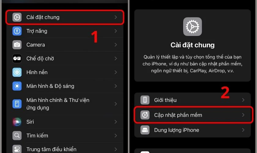 Kiểm tra bản cập nhật iOS trong Cài đặt > Cài đặt chung > Cập nhật phần mềm