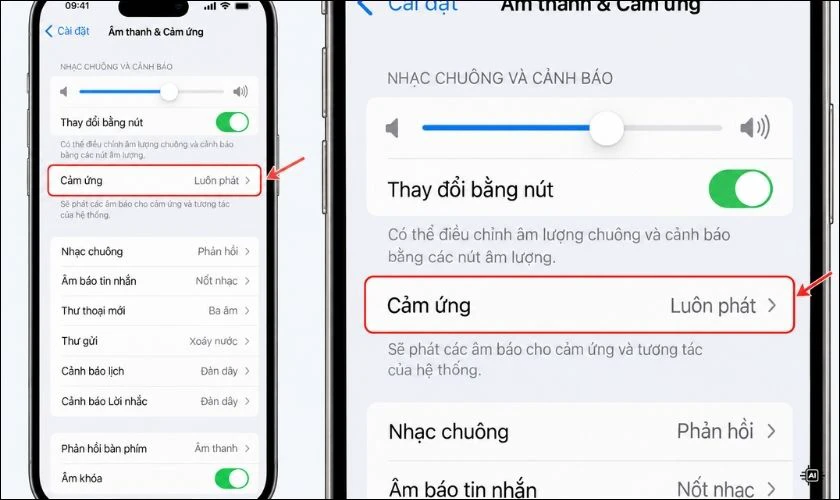 Kiểm tra phần Cảm ứng của nhạc chuông và cảnh báo
