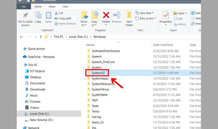 Sau đ&oacute; chọn thư mục System32