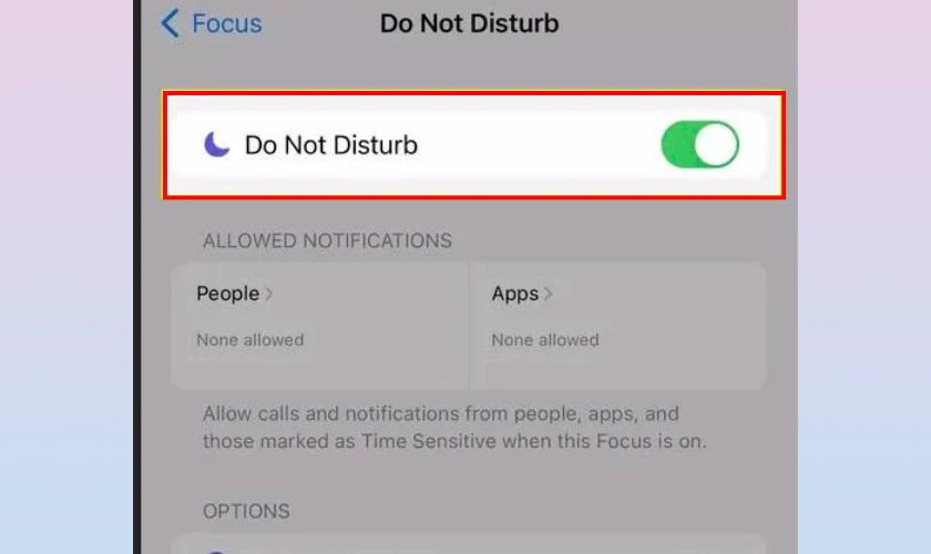 Tại đ&acirc;y, bạn c&oacute; thể gạt c&ocirc;ng tắc để tắt chế độ Do Not Disturb