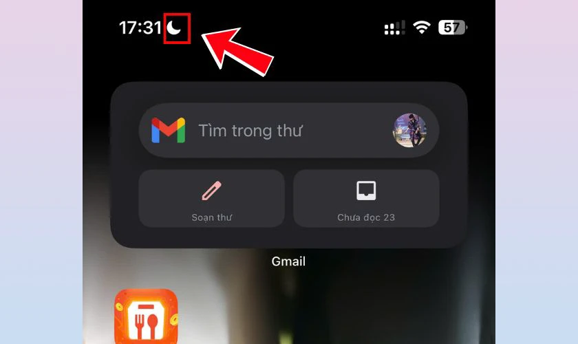 Kiểm tra biểu tượng mặt trăng tr&ecirc;n thanh trạng th&aacute;i