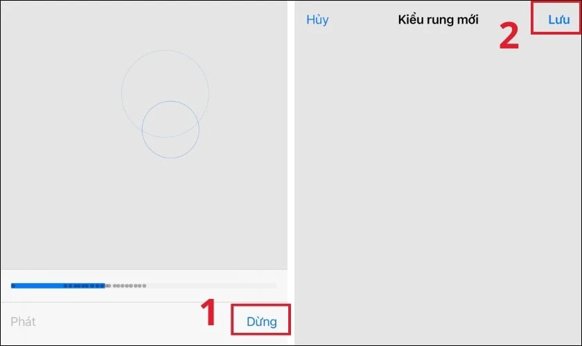 Chạm đến khi tạo được độ rung h&agrave;i l&ograve;ng v&agrave; bấm Dừng