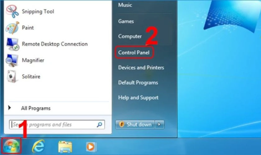 Nhấn v&agrave;o biểu tượng Windows v&agrave; chọn Control Panel