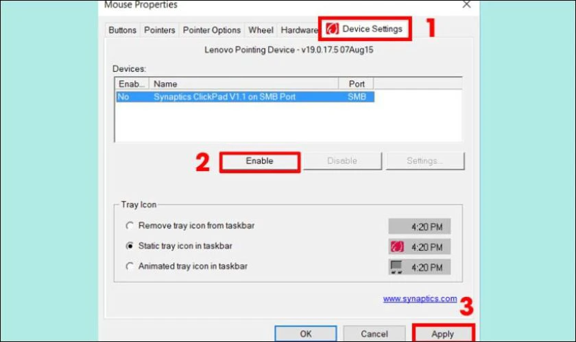Nhấn Disable để v&ocirc; hiệu h&oacute;a chuột laptop tr&ecirc;n m&aacute;y t&iacute;nh Dell
