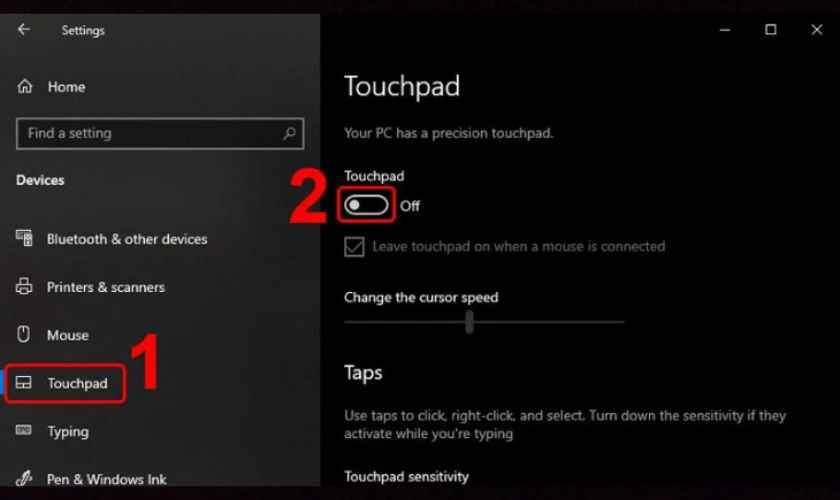 Di chuyển thanh trượt sang vị tr&iacute; Off để tắt touchpad