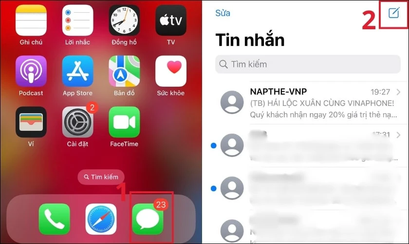 V&agrave;o mục tin nhắn tr&ecirc;n điện thoại, chọn v&agrave;o biểu tượng c&acirc;y b&uacute;t