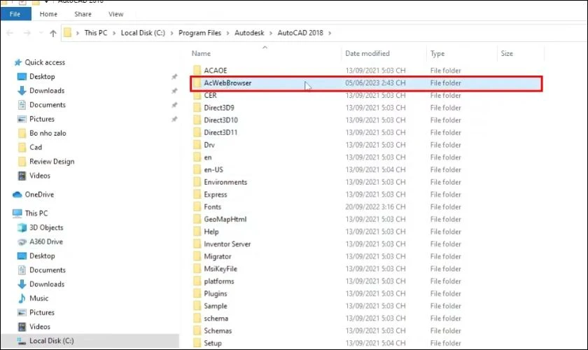 Tìm và nhấn đúp chuột trái vào thư mục AcWebBrowser