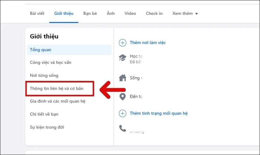 Chọn Thông tin liên hệ và cơ bản