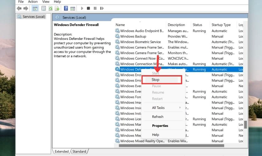  Thực hiện nhấn đ&uacute;p v&agrave;o mục Windows Defender Firewall