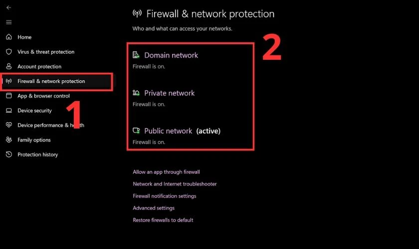 3 chế độ tắt của tường lửa tr&ecirc;n Win 11 