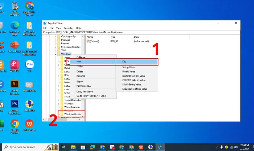 Tạo thư mục mới v&agrave; đặt t&ecirc;n l&agrave; WindowsUpdate