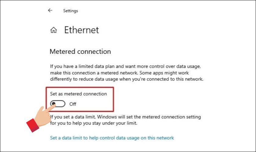 Chuyển thiết lập Metered connection sang trạng th&aacute;i Off