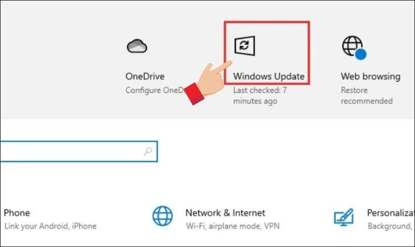 Tại cửa sổ Settings chọn Windows Update