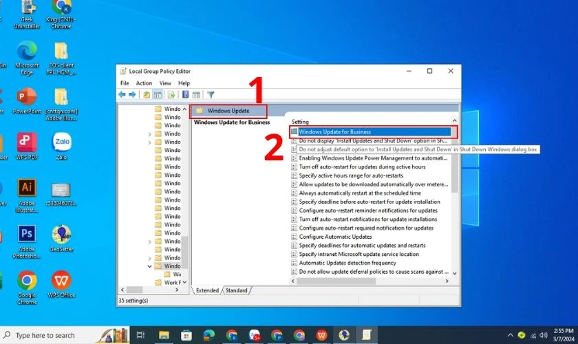 T&igrave;m v&agrave; chọn Manage updates offered from Windows Update
