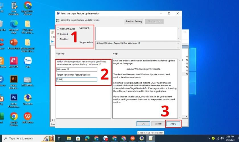 Nhấn Apply để ho&agrave;n tất v&agrave; lưu thao t&aacute;c vừa thực hiện