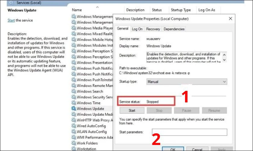 Tắt update Windows 11 th&agrave;nh c&ocirc;ng khi xuất hiện trạng th&aacute;i Stopped