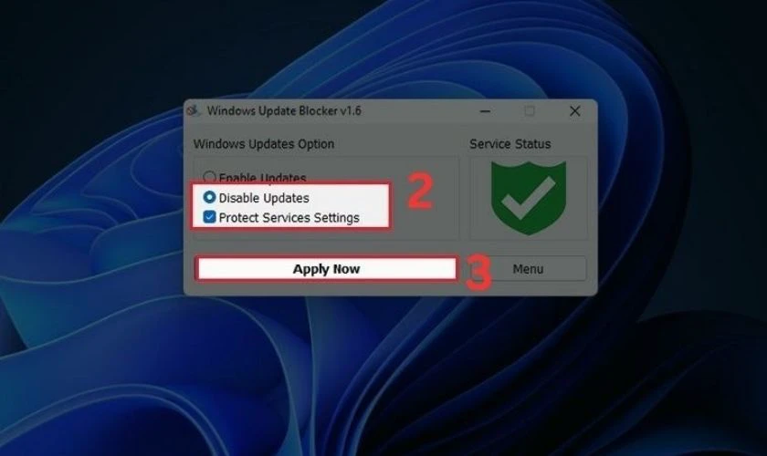 Chọn Apply Now để tắt cập nhật Windows 11