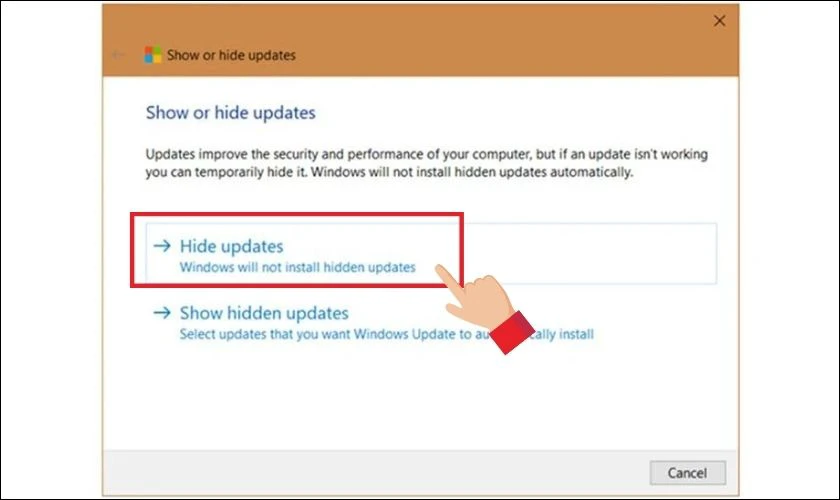 D&ugrave;ng phần mềm Show or Hide Update để tắt update Windows 11