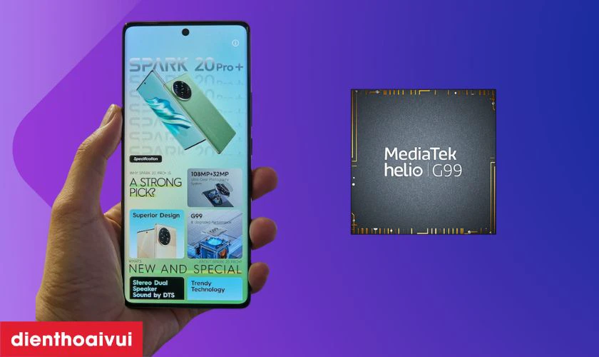 TECNO Spark 20 Pro Plus trang bị chip xử l&yacute; Mediatek Helio G99