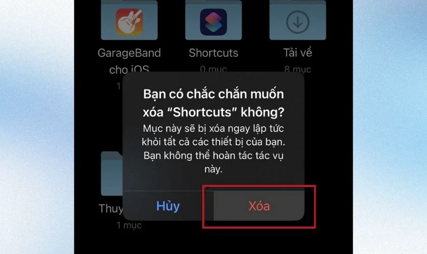 X&aacute;c nhận x&oacute;a trong cửa sổ hiện l&ecirc;n