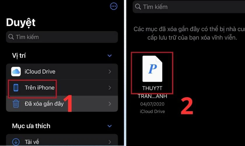 Xem danh s&aacute;ch c&aacute;c tệp đ&atilde; x&oacute;a v&agrave; chọn tệp bạn muốn kh&ocirc;i phục