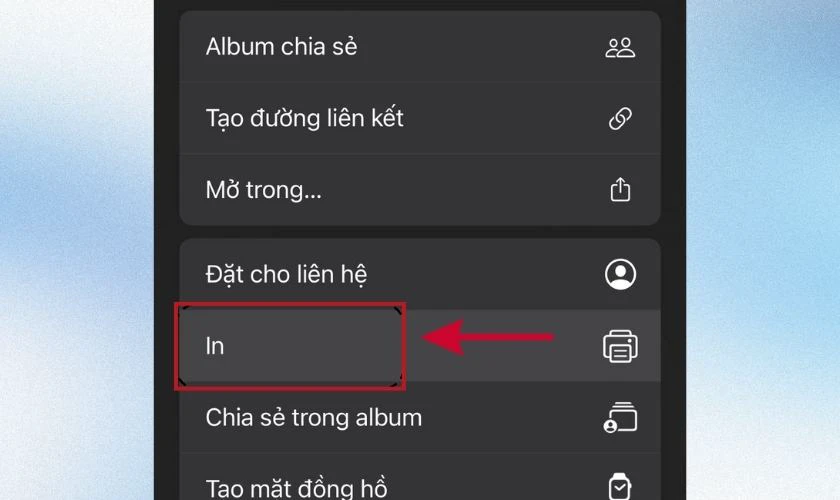 Nhấn v&agrave;o biểu tượng m&aacute;y in (In) để xem c&aacute;c m&aacute;y in khả dụng