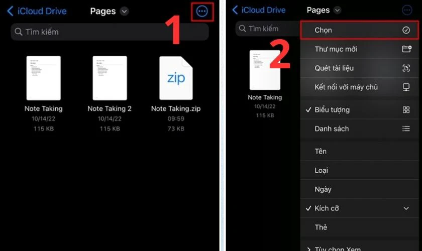 Nhấn v&agrave;o biểu tượng ba dấu chấm ở g&oacute;c b&ecirc;n phải ph&iacute;a tr&ecirc;n rồi click Chọn
