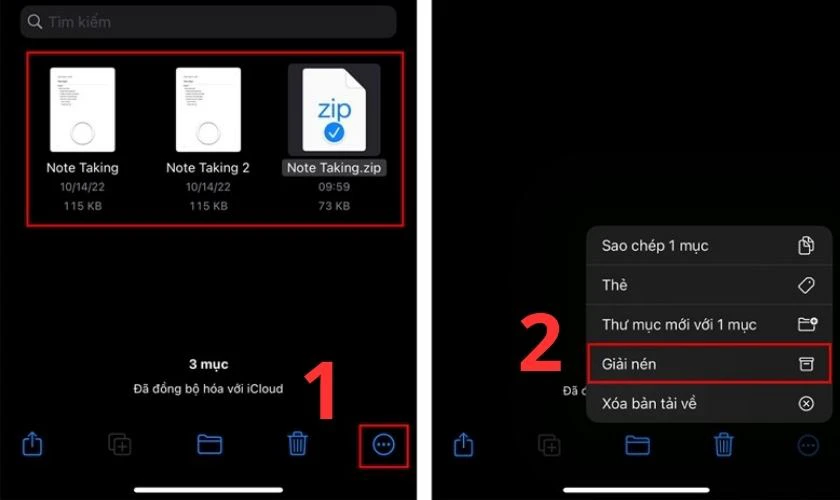 Nhấn Giải n&eacute;n để ho&agrave;n tất qu&aacute; tr&igrave;nh mở file Zip tr&ecirc;n iPhone