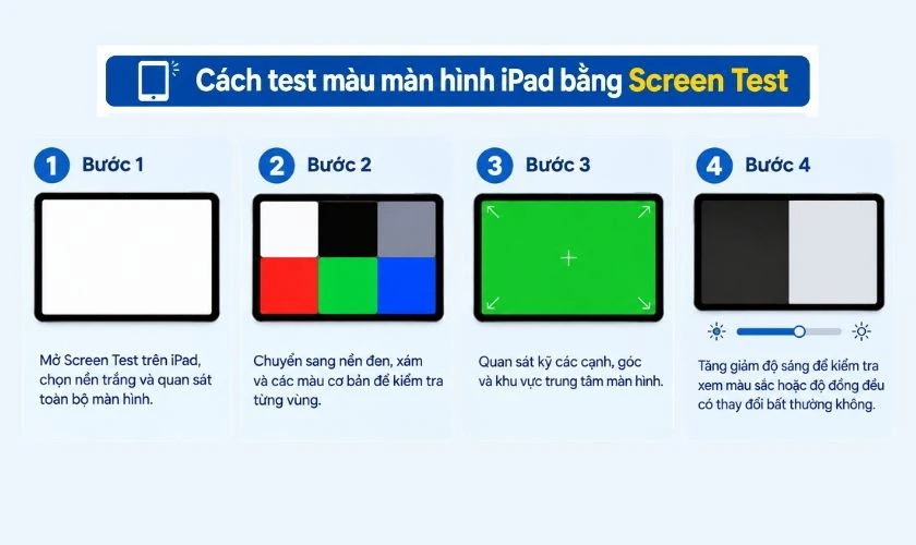Cách test màu màn hình iPad bằng nền đơn sắc Screen Test