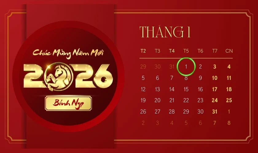 Tết Dương lịch 2026 là ngày nào?