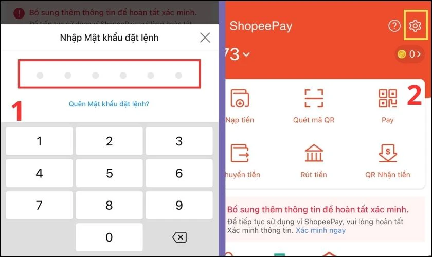 Nhập mật khẩu v&iacute; đ&atilde; tạo từ trước