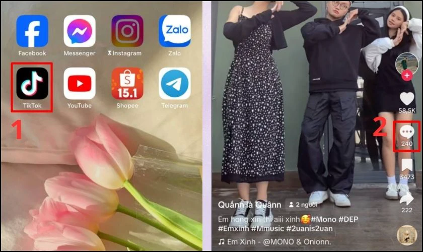 Mở ứng dụng TikTok v&agrave; t&igrave;m video