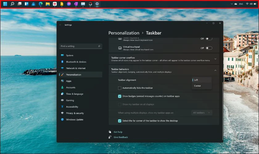 Hệ thống sẽ thay đổi vị trí thanh Taskbar theo bạn thiết lập