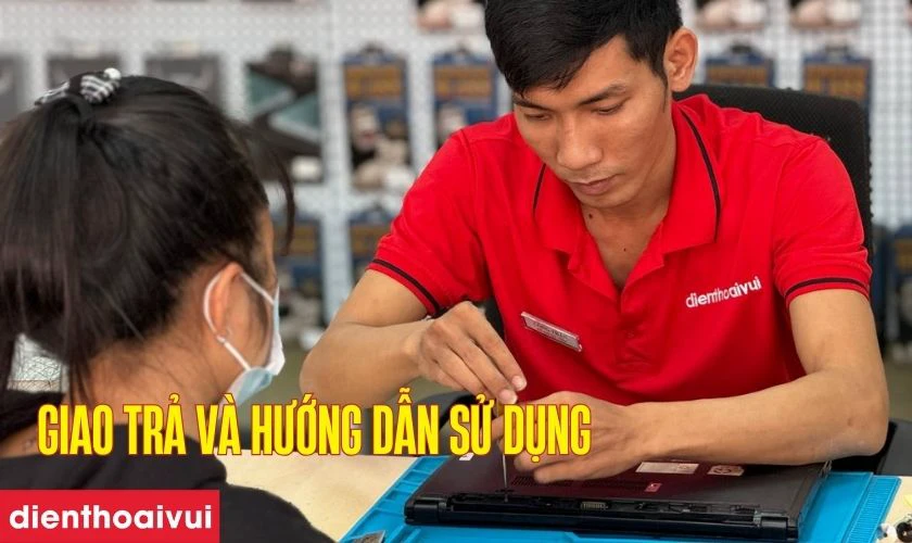 Laptop được trả lại cho kh&aacute;ch h&agrave;ng v&agrave; hướng dẫn về c&aacute;ch sử dụng b&agrave;n ph&iacute;m mới