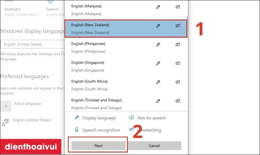 Chọn ng&ocirc;n ngữ m&agrave; bạn muốn b&agrave;n ph&iacute;m hỗ trợ