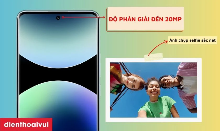 Camera trước của Redmi Note 14 Pro Plus c&oacute; độ ph&acirc;n giải 20MP