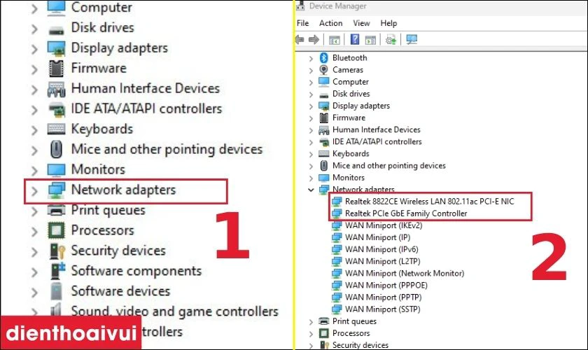 Click v&agrave;o dấu &ldquo;>&rdquo; ở mục Network adapters
