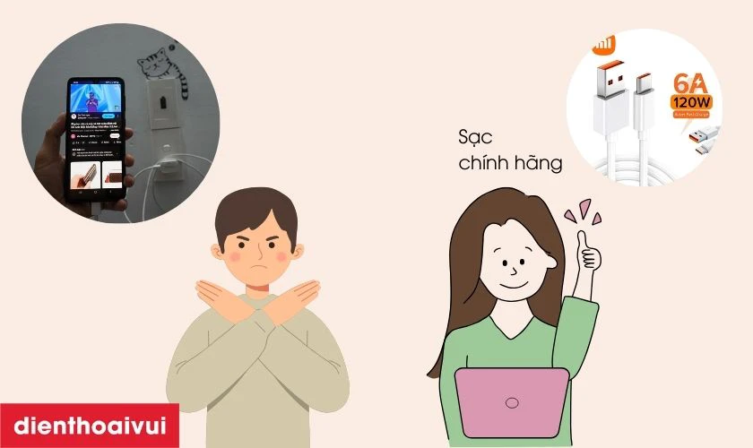 Sử dụng bộ sạc chính hãng hoặc đạt chuẩn tương đương