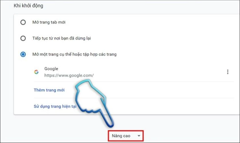 Trong cửa sổ C&agrave;i đặt, cuộn xuống dưới v&agrave; t&igrave;m đến phần N&acirc;ng cao