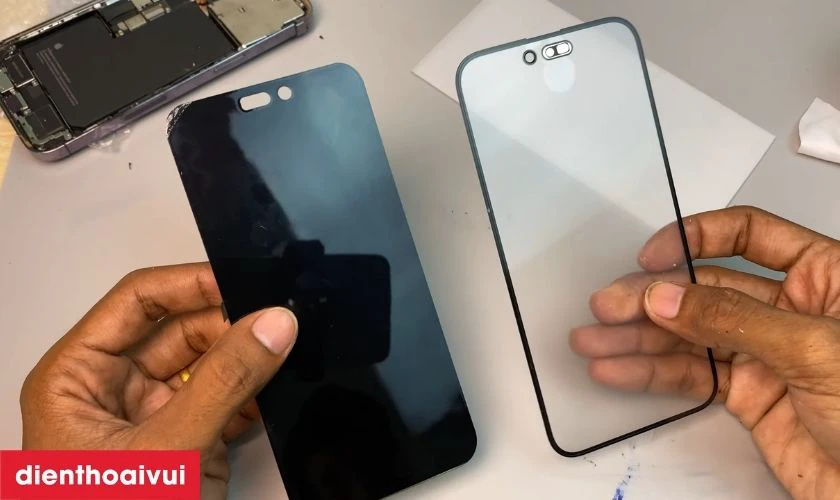 Những lưu &yacute; trước khi thay &eacute;p k&iacute;nh iPhone 14 Pro Max ch&iacute;nh h&atilde;ng Feaglet