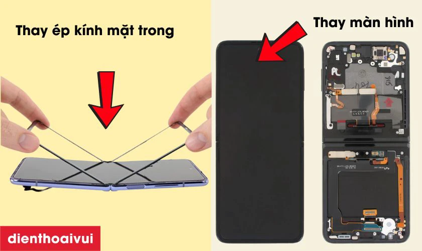 Thay m&agrave;n h&igrave;nh v&agrave; thay &eacute;p k&iacute;nh mặt trong Samsung Galaxy Z Flip 3 c&oacute; g&igrave; kh&aacute;c nhau?
