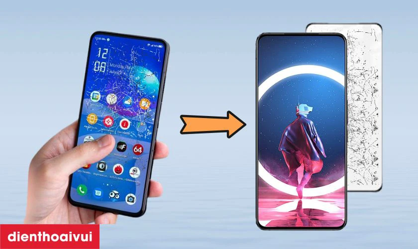 H&igrave;nh ảnh kh&aacute;ch h&agrave;ng trước v&agrave; sau khi &eacute;p k&iacute;nh Nubia Red Magic 7S tại Điện Thoại Vui