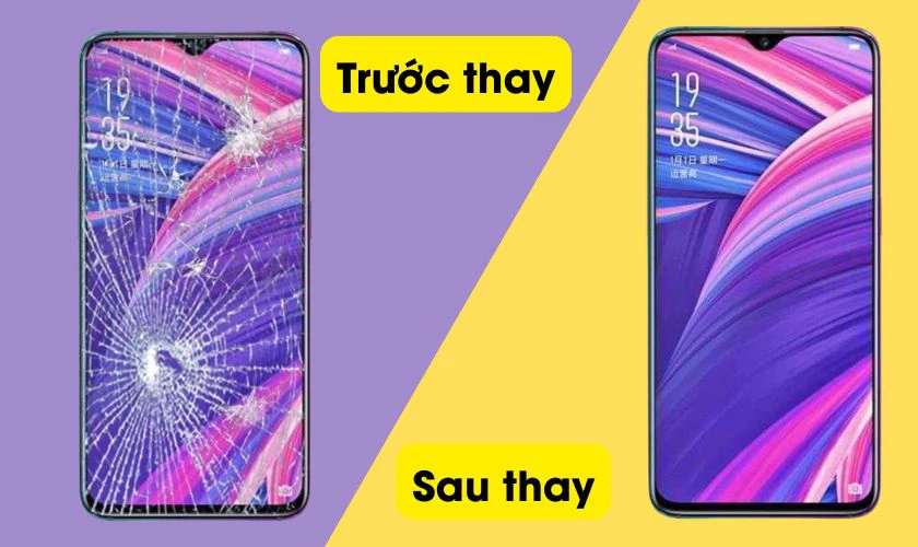 H&igrave;nh ảnh kh&aacute;ch h&agrave;ng trước v&agrave; sau khi &eacute;p k&iacute;nh OPPO R17 Pro tại Điện Thoại Vui