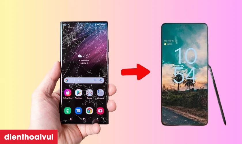 M&agrave;n h&igrave;nh c&oacute; vết nứt, vỡ, trầy xước l&agrave; dấu hiệu cần thay &eacute;p k&iacute;nh mới