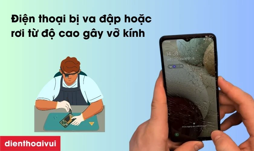 Va chạm mạnh khiến m&agrave;n h&igrave;nh bị nứt vỡ cần thay &eacute;p k&iacute;nh mới